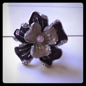 Purple and Silver Flower Ring